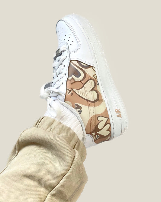 BEIGE AESTHETIC HEARTS NIKE AIR FORCE 1'S